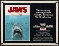 9h0381 JAWS 1/2sh 1975 art of Steven Spielberg's classic man-eating shark attacking sexy swimmer!