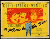 9h0420 PLACE IN THE SUN style B 1/2sh 1951 Montgomery Clift, Elizabeth Taylor, Shelley Winters, rare!