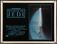 9h0428 RETURN OF THE JEDI int'l 1/2sh 1983 George Lucas, art of hands holding lightsaber by Reamer!