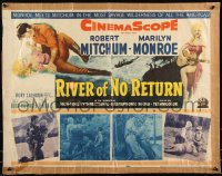 9h0431 RIVER OF NO RETURN 1/2sh 1954 great art of Robert Mitchum holding down Marilyn Monroe!