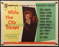 9h0466 WHILE THE CITY SLEEPS style A 1/2sh 1956 image of Lipstick Killer's victim, Fritz Lang noir!