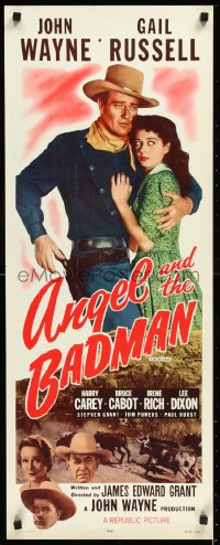 9h0222 ANGEL & THE BADMAN insert R1959 great image of western cowboy John Wayne & sexy Gail Russell!