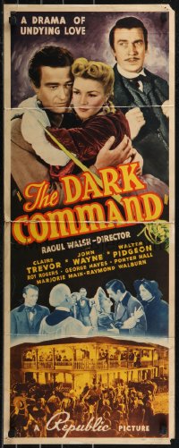 9h0232 DARK COMMAND insert 1940 John Wayne, Walter Pidgeon, Claire Trevor, drama of undying love!