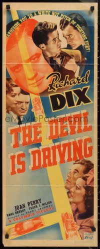 9h0234 DEVIL IS DRIVING insert 1937 Richard Dix & Joan Perry, white hot fighting fury, ultra rare!