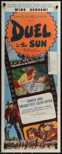 9h0241 DUEL IN THE SUN insert R1954 Jennifer Jones, Gregory Peck & Joseph Cotten in King Vidor epic!