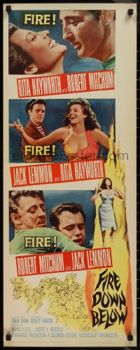 9h0247 FIRE DOWN BELOW insert 1957 full-length sexy Rita Hayworth, Robert Mitchum & Jack Lemmon!