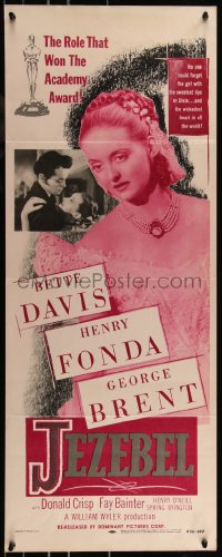 9h0257 JEZEBEL insert R1956 Bette Davis, Henry Fonda, George Brent, directed by William Wyler!