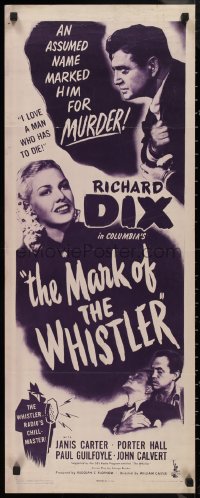 9h0271 MARK OF THE WHISTLER insert 1944 Richard Dix, Janis Carter, directed by William Castle!