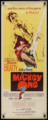 9h0272 MICKEY ONE insert 1965 artwork of Warren Beatty, the name of the game is Mickey!