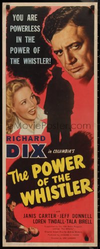 9h0281 POWER OF THE WHISTLER insert 1945 Richard Dix w/pretty Janis Carter will hold you spellbound!