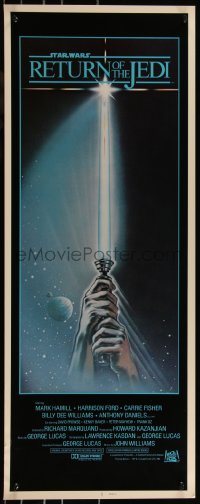9h0285 RETURN OF THE JEDI int'l insert 1983 George Lucas, art of hands holding lightsaber by Reamer!