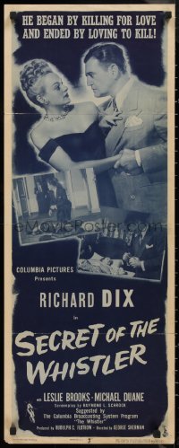 9h0291 SECRET OF THE WHISTLER insert 1946 cool art of Richard Dix & Leslie Brooks!