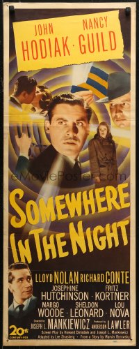 9h0294 SOMEWHERE IN THE NIGHT insert 1946 amnesiac John Hodiak, Nancy Guild, noir montage, rare!