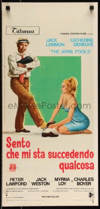 9h0838 APRIL FOOLS Italian locandina 1969 romantic close up of Jack Lemmon & Catherine Deneuve!