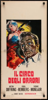 9h0873 CIRCUS OF HORRORS Italian locandina R1968 horror art of girl w/ knife in throat by Picchioni!