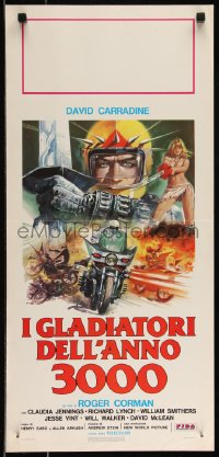9h0885 DEATHSPORT Italian locandina 1978 David Carradine, cool art of futuristic battle motorcycle!