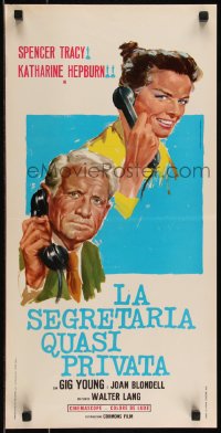 9h0888 DESK SET Italian locandina R1968 Tarantelli art of Spencer Tracy & Katharine Hepburn!