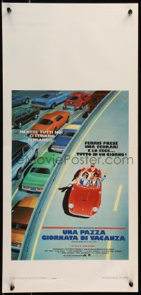 9h0909 FERRIS BUELLER'S DAY OFF Italian locandina 1987 best art of Broderick & friends in Ferrari!