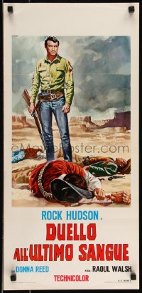 9h0929 GUN FURY Italian locandina R1966 cowboy western close-up of Rock Hudson & dead guy by Casaro!