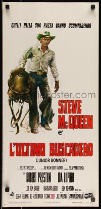 9h0961 JUNIOR BONNER Italian locandina 1972 different art of rodeo cowboy Steve McQueen by Casaro!