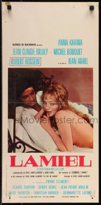 9h0968 LAMIEL Italian locandina 1967 close up of sexy naked Anna Karina & Robert Hossein in bed!