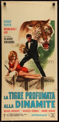 9h1019 ORCHID FOR THE TIGER Italian locandina 1966 Casaro art of spy Roger Hanin, tiger & Lee!