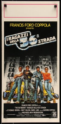 9h1022 OUTSIDERS Italian locandina 1983 different art of Howell, Dillon, Macchio, Swayze, top cast!