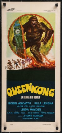 9h1038 QUEEN KONG Italian locandina 1977 fantastic art of giant ape terrorizing Big Ben in London!