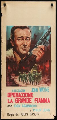 9h1044 REUNION IN FRANCE Italian locandina R1964 different Piovano art of John Wayne with gun, Jules Dassin