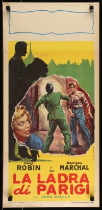 9h1102 UNEXPECTED VOYAGER Italian locandina 1952 art of Dany Robin + Georges Marchal brawling!