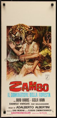 9h1126 ZAMBO, KING OF THE JUNGLE Italian locandina 1972 art of Brad Harris in jungle by Rodolfo Gasparri!