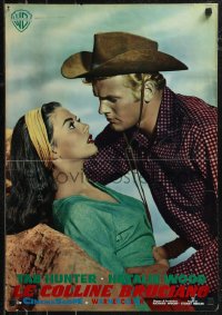9h1384 BURNING HILLS Italian 19x27 pbusta 1956 c/u of sexy Natalie Wood & western cowboy Tab Hunter!