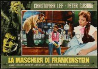 9h1385 CURSE OF FRANKENSTEIN Italian 19x26 pbusta R1970 great image of Peter Cushing in lab & more!