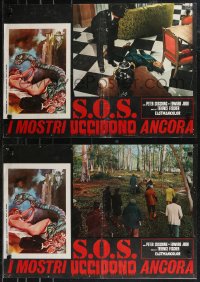 9h1377 ISLAND OF TERROR group of 2 Italian 19x27 pbustas 1973 Peter Cushing, sexiest border art