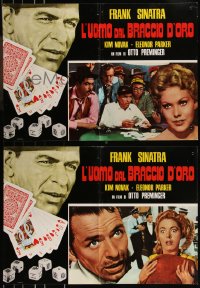 9h1241 MAN WITH THE GOLDEN ARM group of 8 Italian 19x26 pbustas R1970s Sinatra, Novak, poker cards!