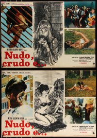 9h1174 NUDO CRUDO E group of 10 Italian 19x26 pbustas 1965 wild De Amicis art at center!