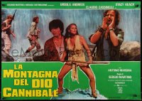 9h1395 SLAVE OF THE CANNIBAL GOD Italian 18x26 pbusta 1978 sexy Ursula Andress with weapon, cast!