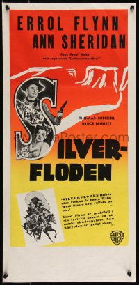 9h0042 SILVER RIVER Swedish stolpe 1948 Errol Flynn gambles for his life & sexy Ann Sheridan!