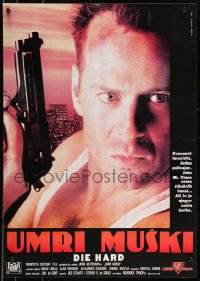 9h0147 DIE HARD Yugoslavian 19x27 1988 best close up of Bruce Willis as John McClane holding gun!