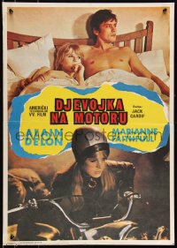 9h0159 GIRL ON A MOTORCYCLE Yugoslavian 19x27 1968 different sexy biker Marianne Faithfull & Delon!