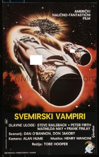 9h0177 LIFEFORCE Yugoslavian 17x28 1987 Tobe Hooper directed, sexy space vampire, cool sci-fi art!