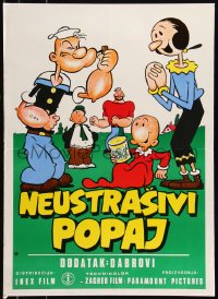 9h0181 NEUSTRASIVI POPAJ Yugoslavian 20x27 1960s art of Popeye, Olive Oyl, Bluto, Wimpy, more!