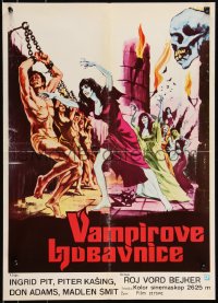 9h0209 VAMPIRE LOVERS Yugoslavian 19x27 1970 Hammer, deadly the blood-nymphs, red title style!