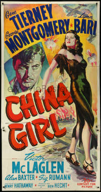 9j0015 CHINA GIRL 3sh 1942 art of sexiest Gene Tierney & George Montgomery, Ben Hecht, ultra rare!