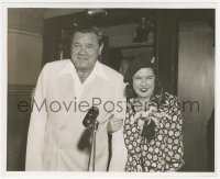 9j1207 BABE RUTH 8.25x10 still 1940s baseball's legendary Bambino with his wife by microphone!