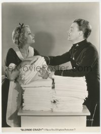 9j1223 BLONDE CRAZY 7.5x9.75 still 1931 James Cagney stops Joan Blondell trying to take sheets!