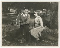 9j1331 HALFWAY TO HEAVEN 8x10 key book still 1929 Buddy Rogers & Jean Arthur sitting on log at night!