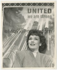 9j1354 JANE WYMAN 8.25x10 still 1940s standing by classic United We Are Strong WWII poster!