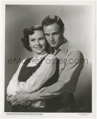 9j1399 MEN 8.25x10 still 1950 smiling portrait of Teresa Wright & Marlon Brando in his first movie!