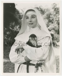 9j1420 NUN'S STORY 8.25x10 still 1959 c/u of Audrey Hepburn in nun's habit holding tiny monkey!